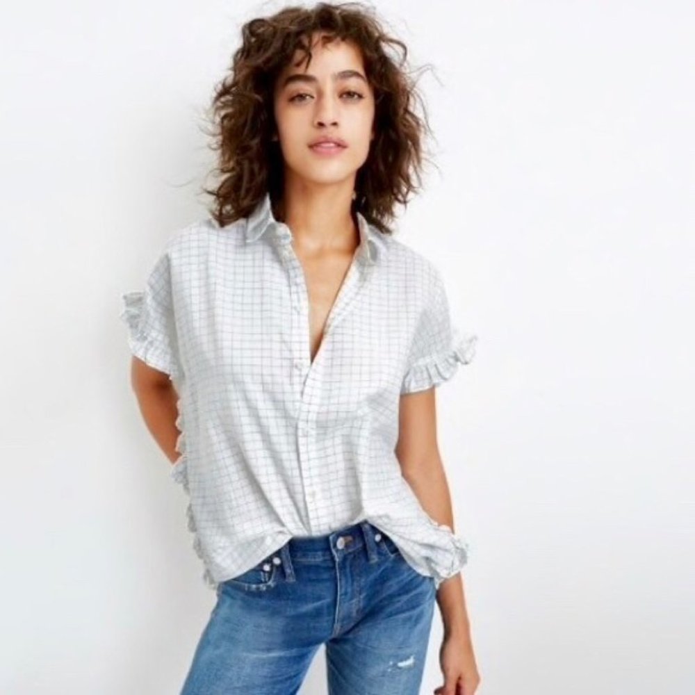 Madewell Windowpane Ruffle Shirt